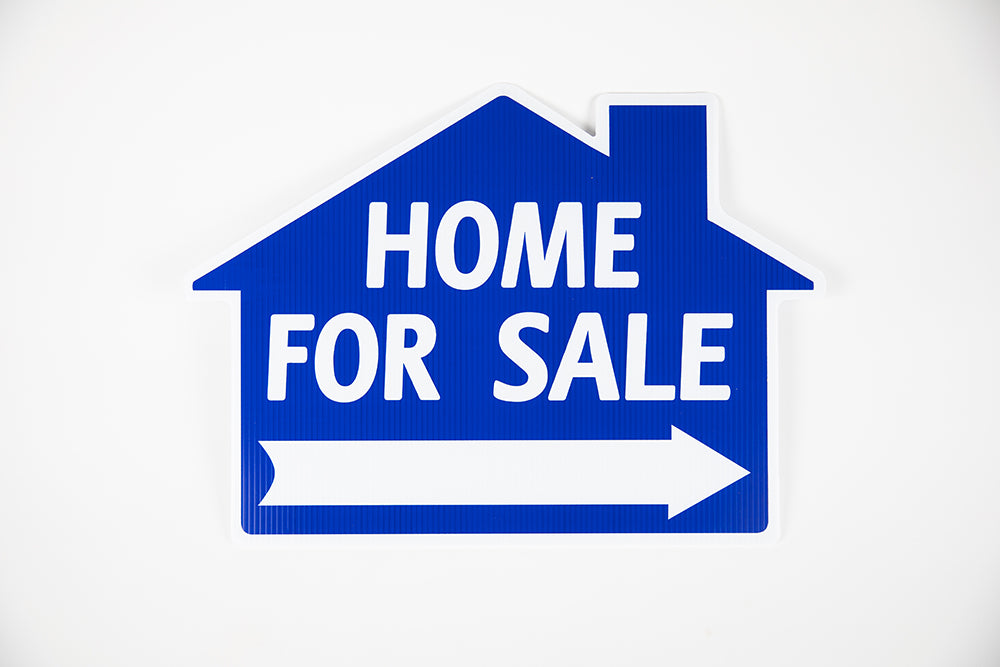 HOME FOR SALE SIGN - HOUSE SHAPE - BLUE