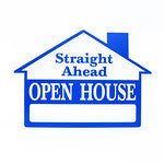 OPEN HOUSE - STRAIGHT AHEAD SIGN - HOUSE SHAPE - BLUE