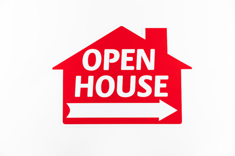 OPEN HOUSE SIGN - HOUSE SHAPE - RED