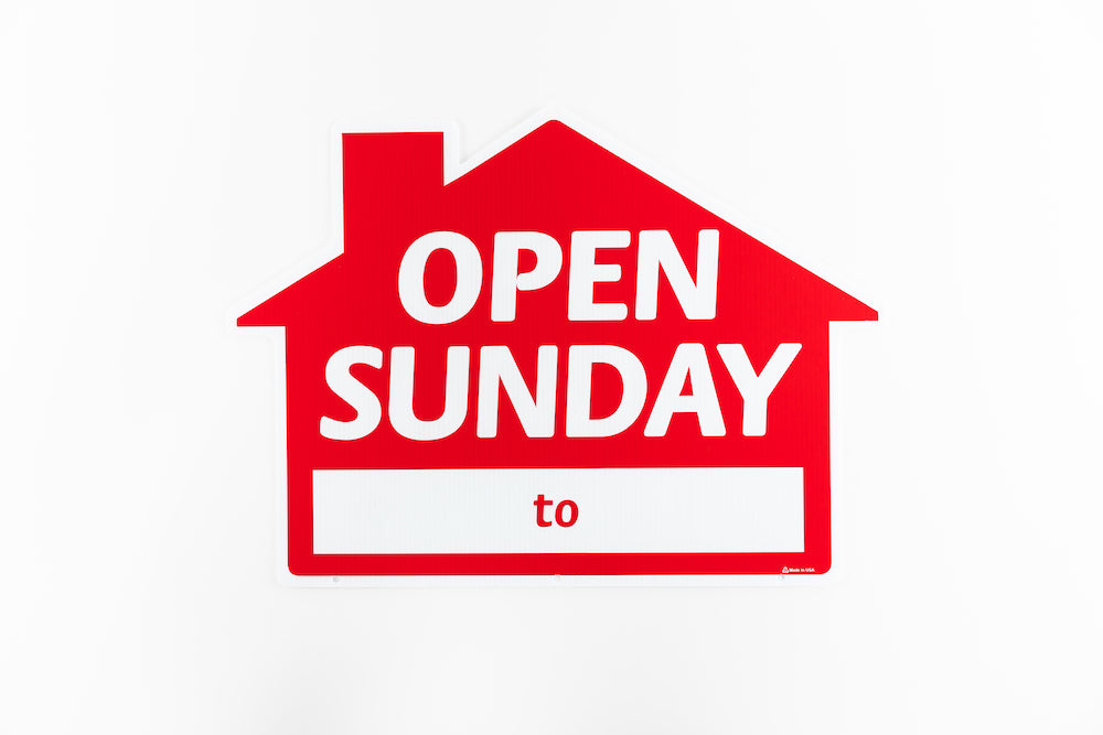 OPEN SUNDAY SIGN - HOUSE SHAPE - RED